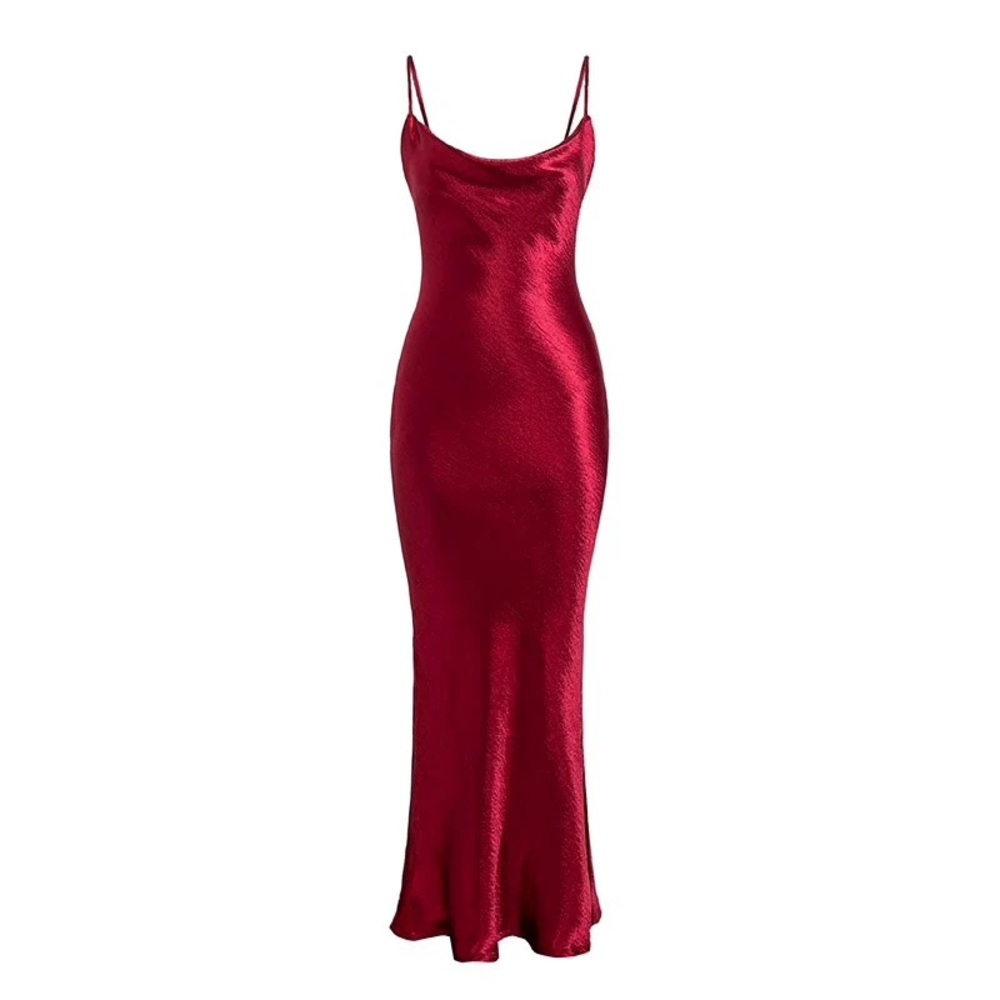 Elegant Red Satin Midi Dress